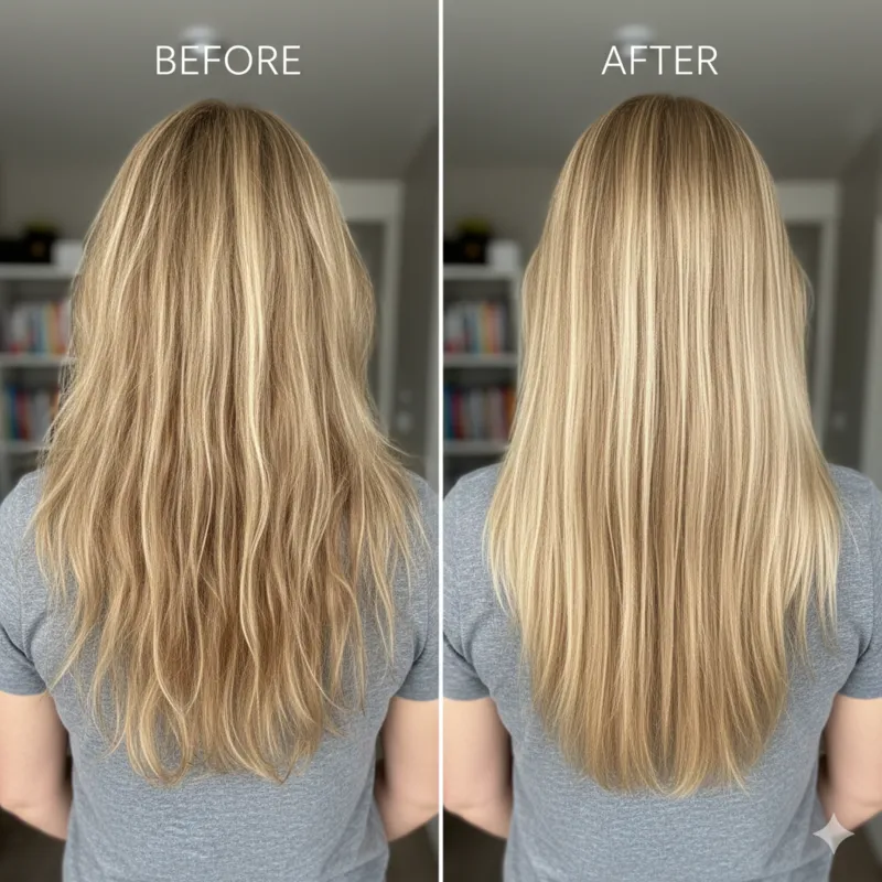Color-treated before and after following a personalized routine