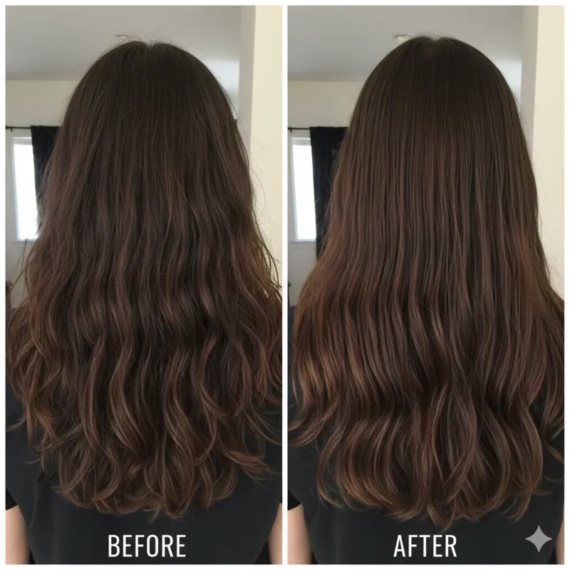 Wavy hair before and after following a personalized routine